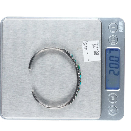 6.25" 1930's Navajo ingot silver graduated turquoise row cuff bracelet sterling