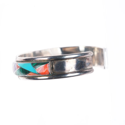 6.5" Vintage southwestern sterling silver multistone channel inlay cuff bracelet