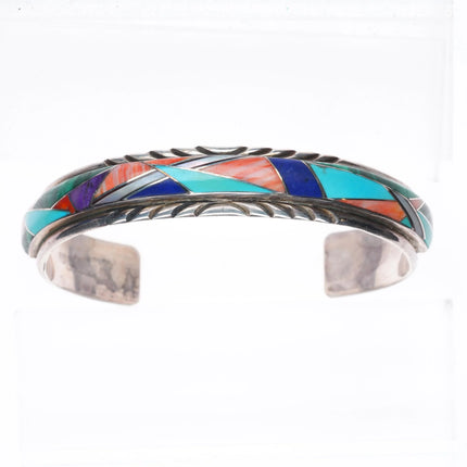 6.5" Vintage southwestern sterling silver multistone channel inlay cuff bracelet