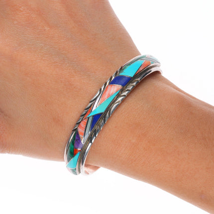 6.5" Vintage southwestern sterling silver multistone channel inlay cuff bracelet