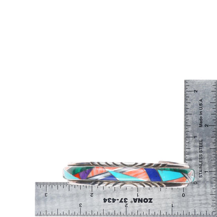 6.5" Vintage southwestern sterling silver multistone channel inlay cuff bracelet