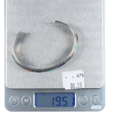 6.5" Vintage southwestern sterling silver multistone channel inlay cuff bracelet