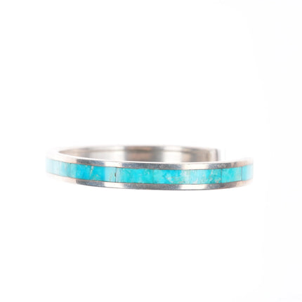 6.25" Robin Banteah Zuni sterling silver turquoise inlay stacker cuff bracelet