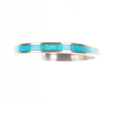 6.25" Robin Banteah Zuni sterling silver turquoise inlay stacker cuff bracelet
