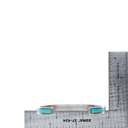 6.25" Robin Banteah Zuni sterling silver turquoise inlay stacker cuff bracelet