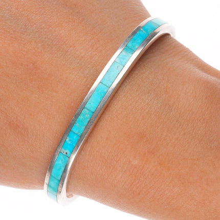 6.25" Robin Banteah Zuni sterling silver turquoise inlay stacker cuff bracelet