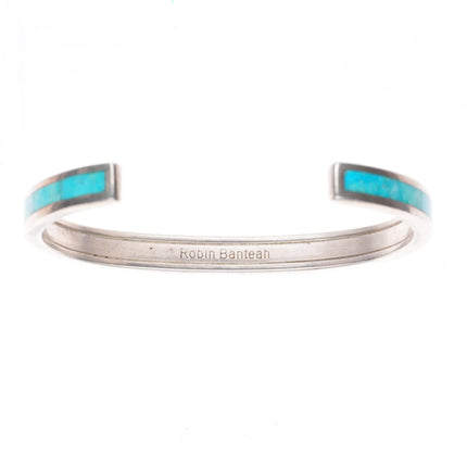 6.25" Robin Banteah Zuni sterling silver turquoise inlay stacker cuff bracelet