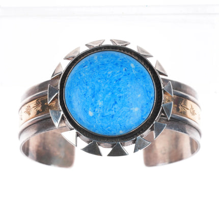 6.5" ET Navajo sterling silver denim lapis gold filled cuff bracelet