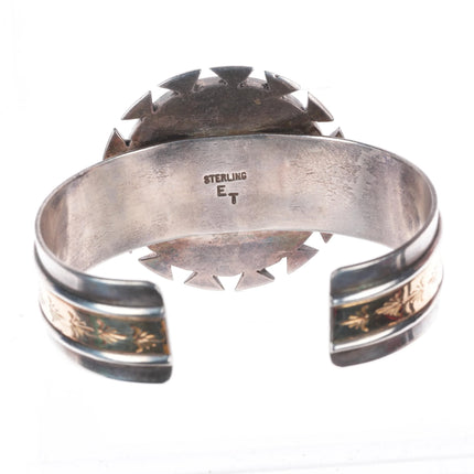 6.5" ET Navajo sterling silver denim lapis gold filled cuff bracelet