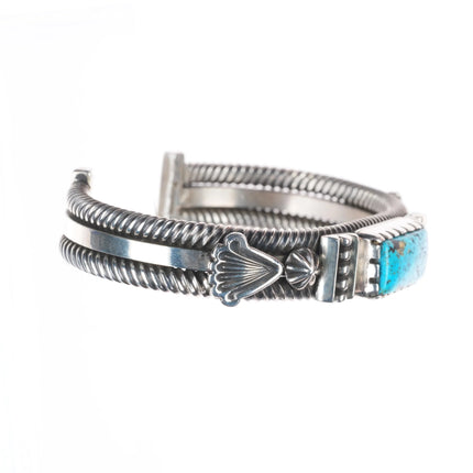 6.3" Pete Johnson Navajo sterling silver cuff bracelet spiderweb turquoise