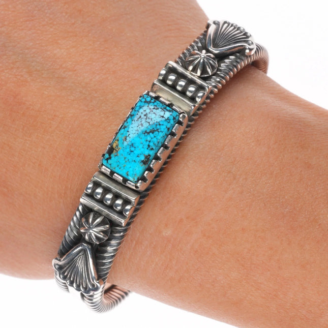 6.3" Pete Johnson Navajo sterling silver cuff bracelet spiderweb turquoise