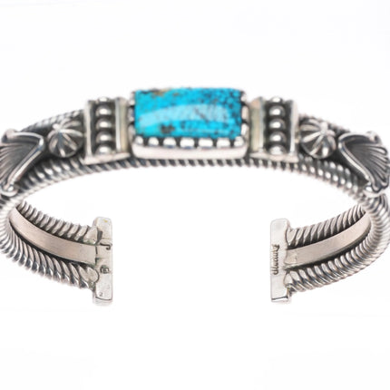 6.3" Pete Johnson Navajo sterling silver cuff bracelet spiderweb turquoise