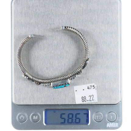 6.3" Pete Johnson Navajo sterling silver cuff bracelet spiderweb turquoise