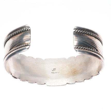 6.5" James Shay Navajo sterling silver Kingman turquoise row cuff bracelet