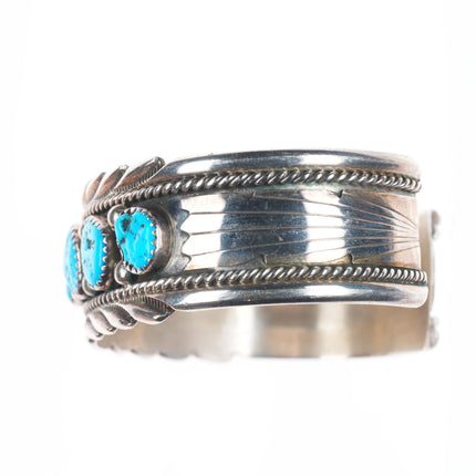 6.5" James Shay Navajo sterling silver Kingman turquoise row cuff bracelet