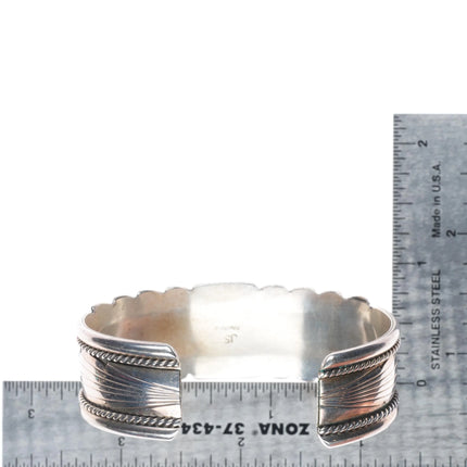 6.5" James Shay Navajo sterling silver Kingman turquoise row cuff bracelet