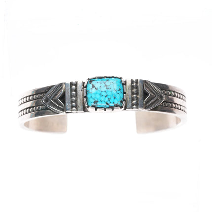 6.15" Pete Johnson Navajo sterling silver cuff bracelet spiderweb turquoise