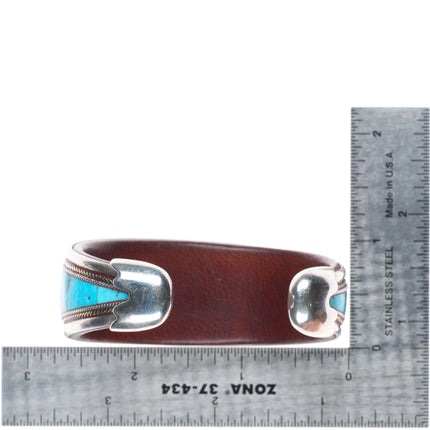 6" Ramona Heise Labradorite, sterling silver, turquoise leather cuff bracelet