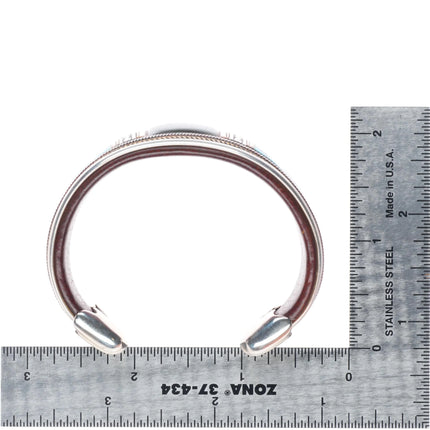 6" Ramona Heise Labradorite, sterling silver, turquoise leather cuff bracelet