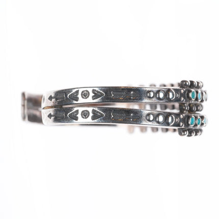 6.1" c1940's Fred Harvey Zuni snake eye turquoise double row cuff bracelet
