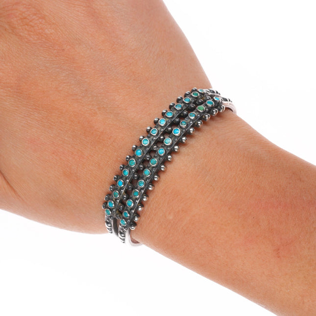 6.1" c1940's Fred Harvey Zuni snake eye turquoise double row cuff bracelet