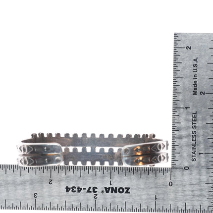 6.1" c1940's Fred Harvey Zuni snake eye turquoise double row cuff bracelet