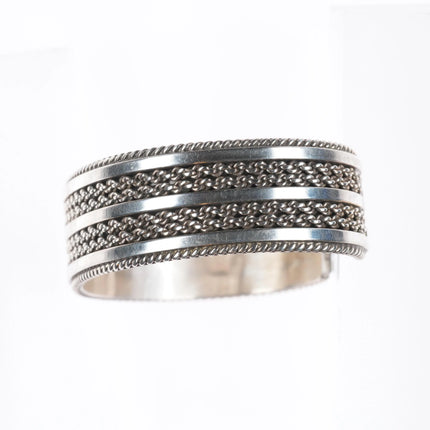 6.25" Vintage Tahe Navajo sterling silver twisted rope silver wire cuff bracelet