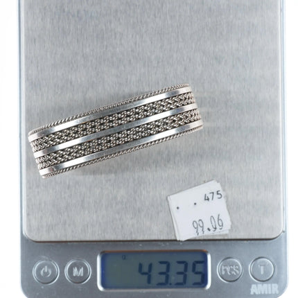 6.25" Vintage Tahe Navajo sterling silver twisted rope silver wire cuff bracelet