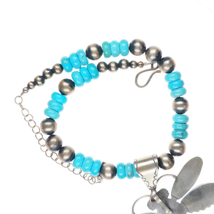 20" Rocki Gorman/KC Cook Navajo sterling silver turquoise dragonfly necklace
