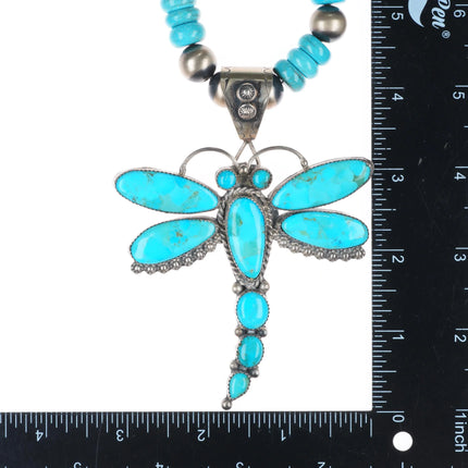 20" Rocki Gorman/KC Cook Navajo sterling silver turquoise dragonfly necklace