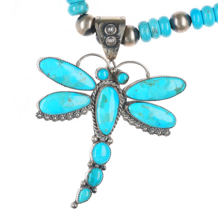 20" Rocki Gorman/KC Cook Navajo sterling silver turquoise dragonfly necklace