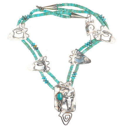 21" Shaman's Dream sterling silver petroglyph turquoise heishi necklace