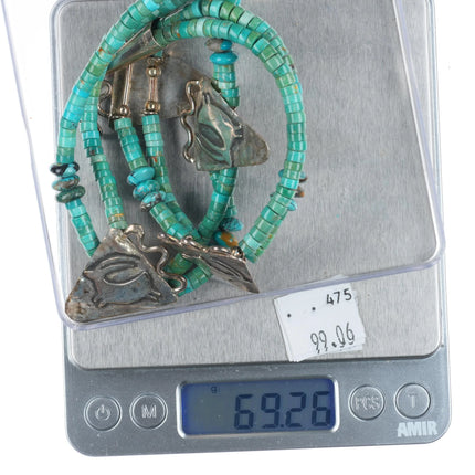 21" Shaman's Dream sterling silver petroglyph turquoise heishi necklace