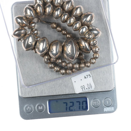 22.5" Vintage Roy Vandever Navajo sterling silver stamped Navajo pearls necklace