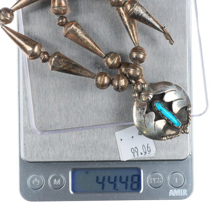 16.5" Vintage Navajo sterling silver cone beaded necklace w/turquoise pendant