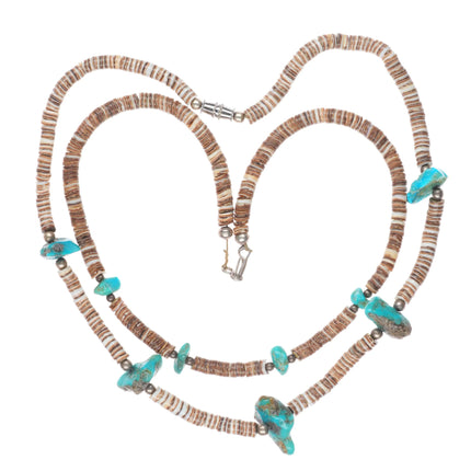 17.5" Vintage Santo Domingo sterling silver shell/turquoise heishi necklaces