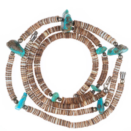 17.5" Vintage Santo Domingo sterling silver shell/turquoise heishi necklaces