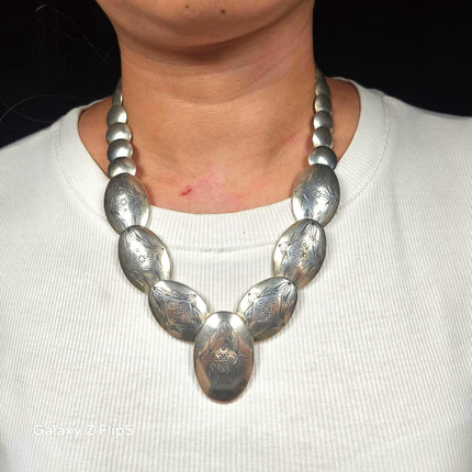 20" QT Shop Southwestern sterling silver pillow bead necklace w/stamped designs