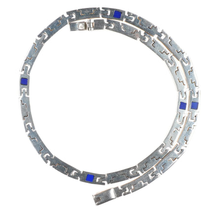 18" Retro Mexican sterling silver Lapis inlaid link necklace