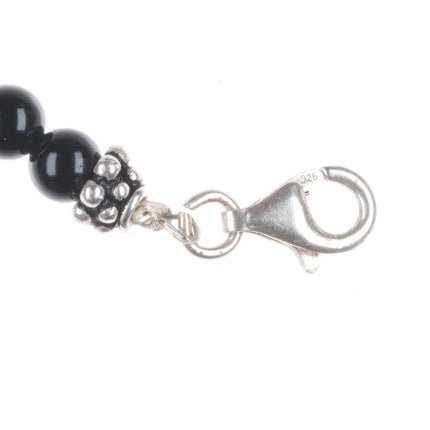 17" Southwestern sterling silver onyx, lab opal arrowhead form pendant necklace