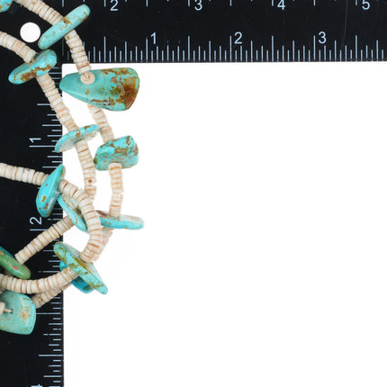 30" Vintage Santo Domingo turquoise/shel 3 strand heishi necklace