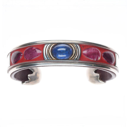 6" Ramona Heise Labradorite, sterling silver, spiny oyster leather cuff bracelet