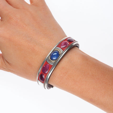 6" Ramona Heise Labradorite, sterling silver, spiny oyster leather cuff bracelet