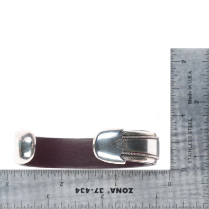 6" Ramona Heise Labradorite, sterling silver, spiny oyster leather cuff bracelet