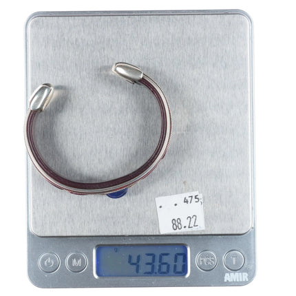 6" Ramona Heise Labradorite, sterling silver, spiny oyster leather cuff bracelet