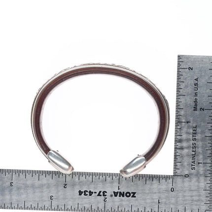 6" Ramona Heise hand engraved sterling silver leather lined cuff bracelet