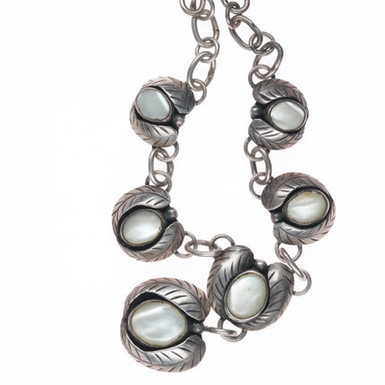 15.5" Vintage Herbert Tsosie Navajo sterling silver mother of pearl necklace