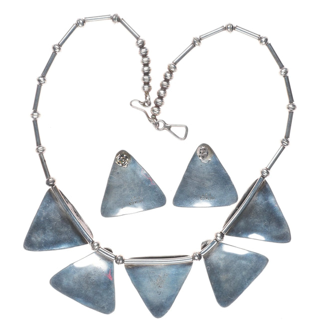 17.5" JCJ Southwestern Modernist sterling silver bib necklace w/earrings