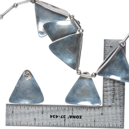 17.5" JCJ Southwestern Modernist sterling silver bib necklace w/earrings