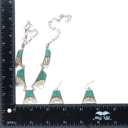 Teme Southwestern sterling silver turquoise/mother of pearl necklace/earrings